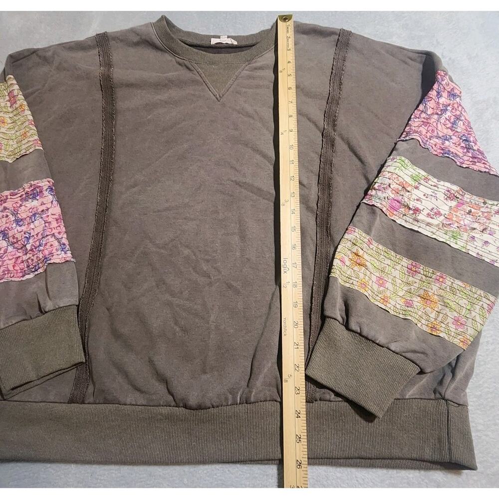 Easel Large Mineral Wash Patchwork Sleeve Sweatshirt Boho Oversized Pullover - Picture 11 of 11